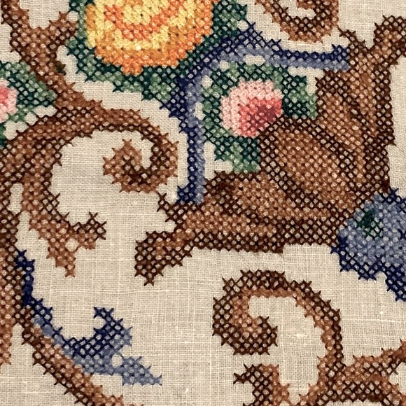 🌸 Vintage Hand-Embroidery Cross-Stitch Tablecloth from Poland - Picture 3 of 7